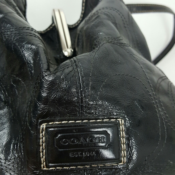 Coach black patten logo 3 different sections bag purse - Picture 5 of 8